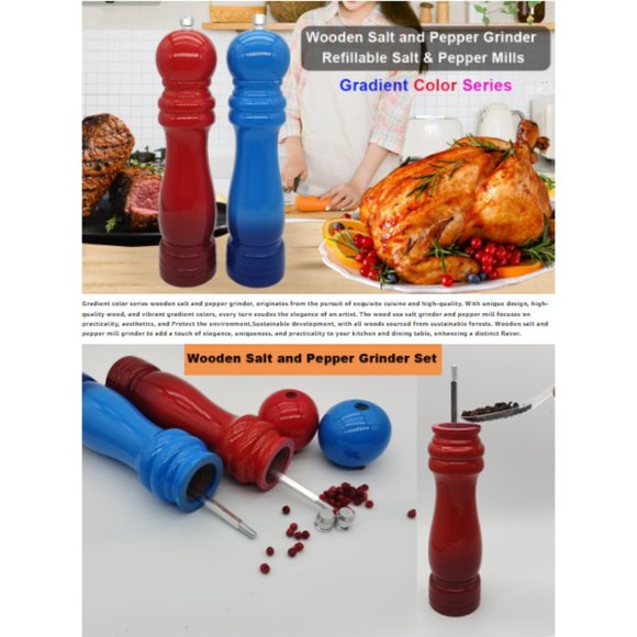 Set of 2 - 8" Wooden Salt & Pepper Grinder - Salt & Pepper Mill Set - Picture 8 of 10